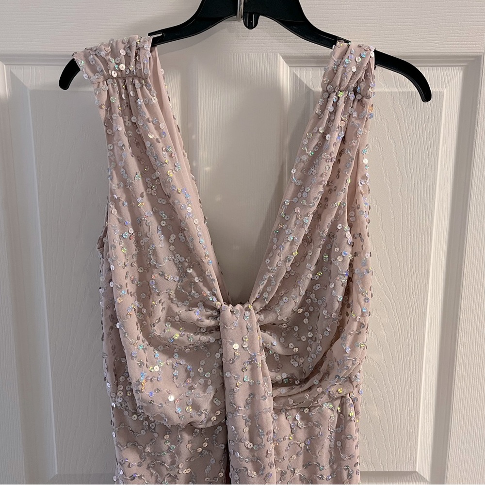 ASOS baby pink dress with sequins details.